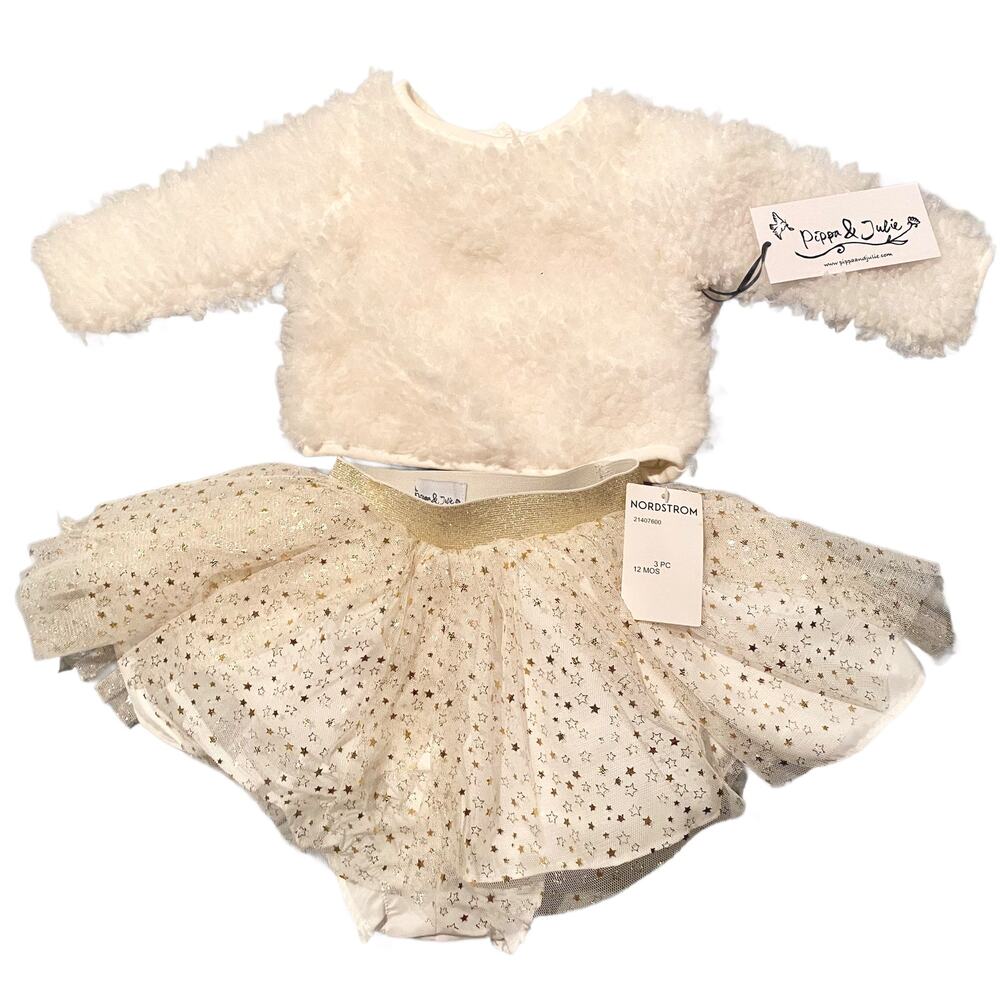 Pippa & Julie 3 Pc Fluffy Sweater,Tulle Skirt & Bloomers 12M